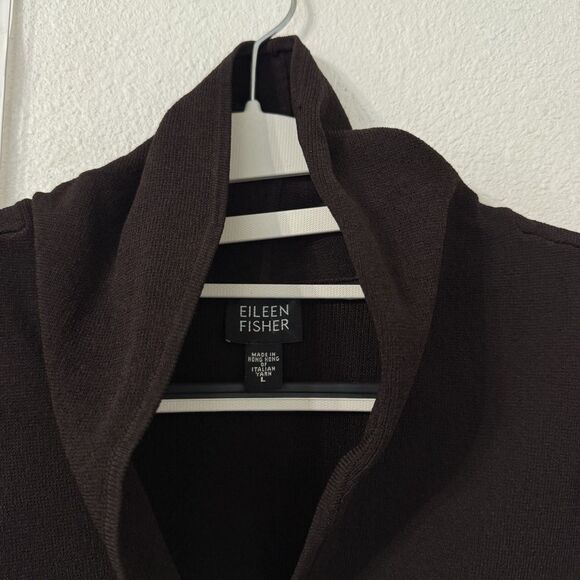 Eileen Fisher Italian Yarn Cardigan Sweater Large Brown Earthy Minimalist Casual - Picture 2 of 4